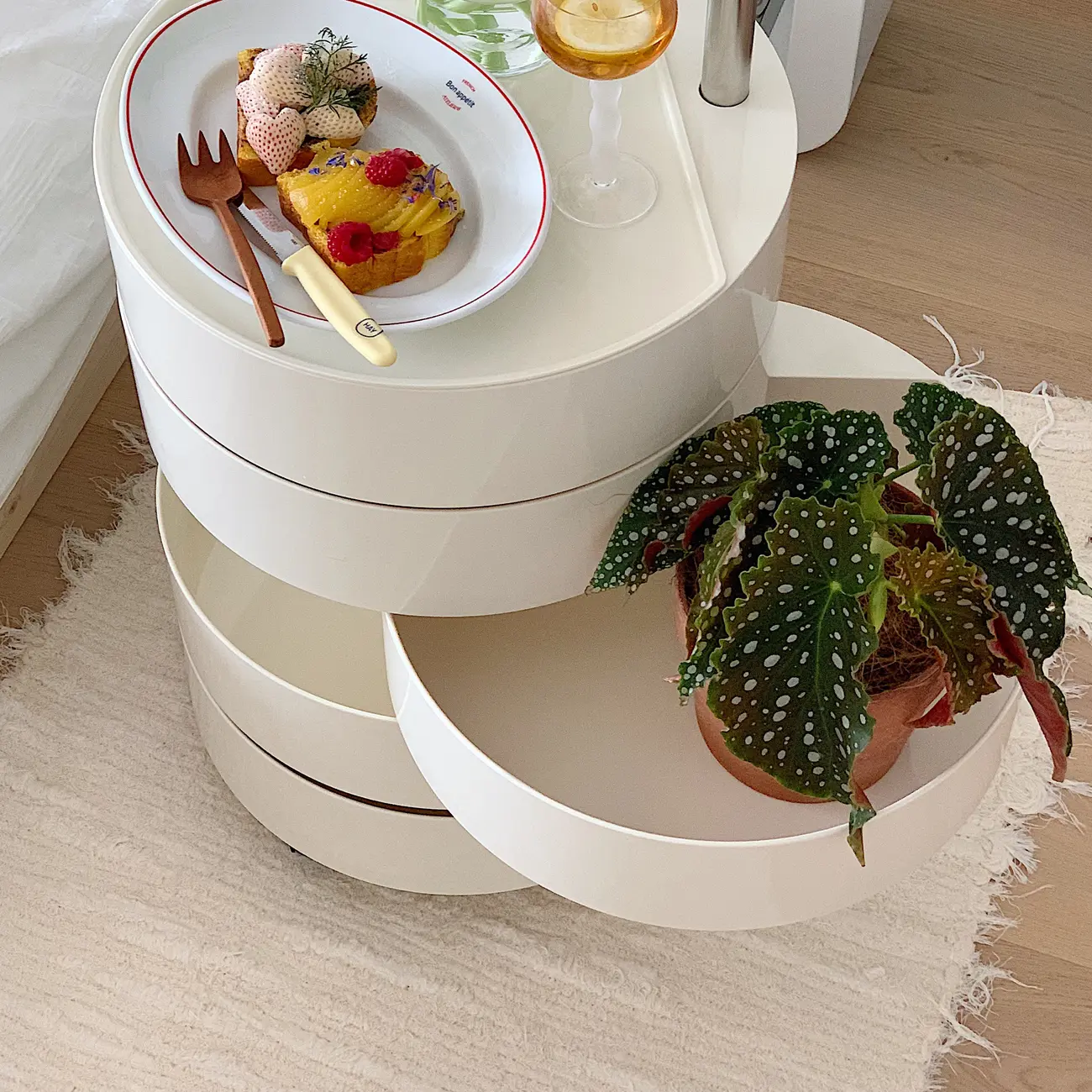 Simple Off White Rotating Bedside Table with Drawers Storage  Image - 10 | homeyfad