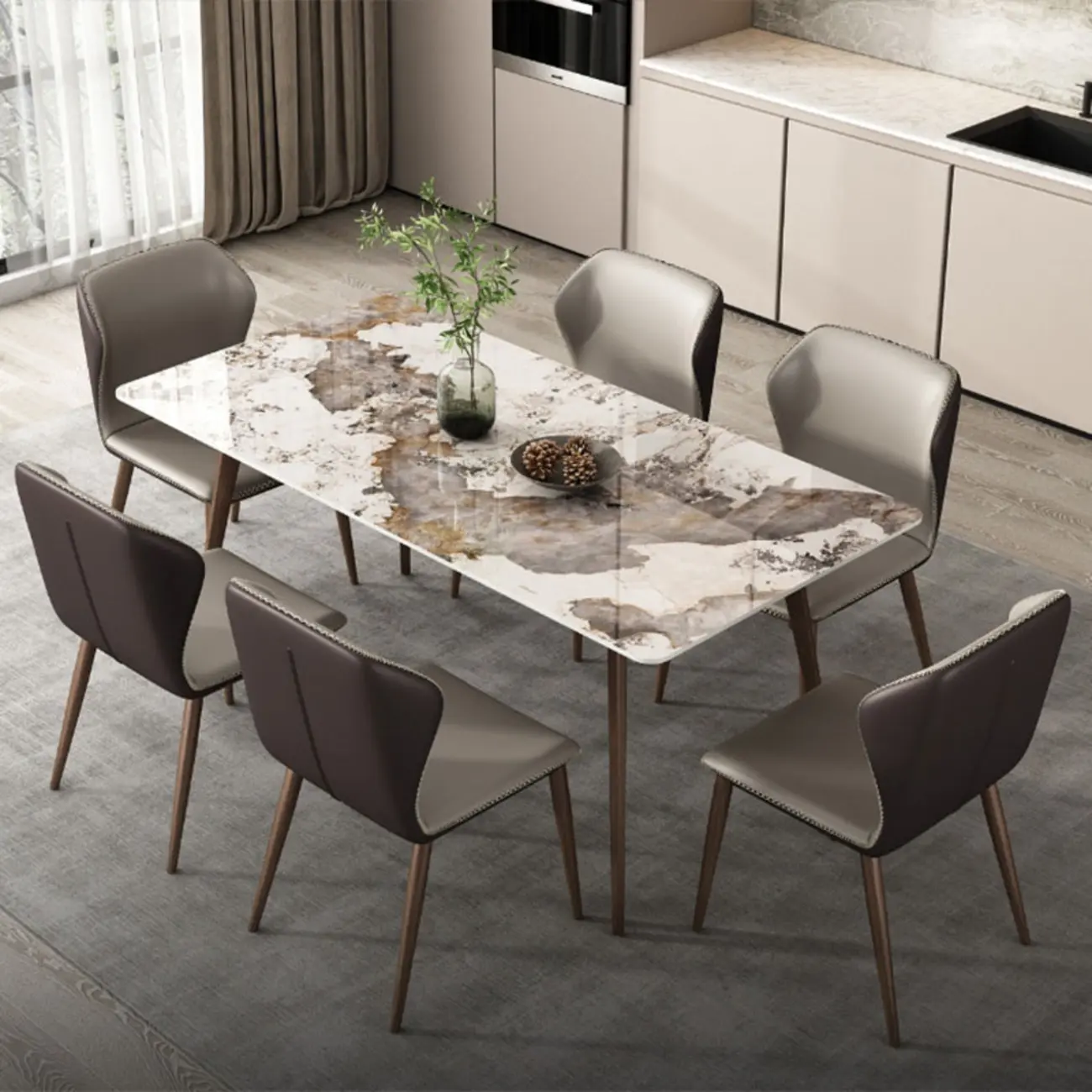 Modern Slate White Dining Table with Upholstered Chairs Image - 1 | homeyfad