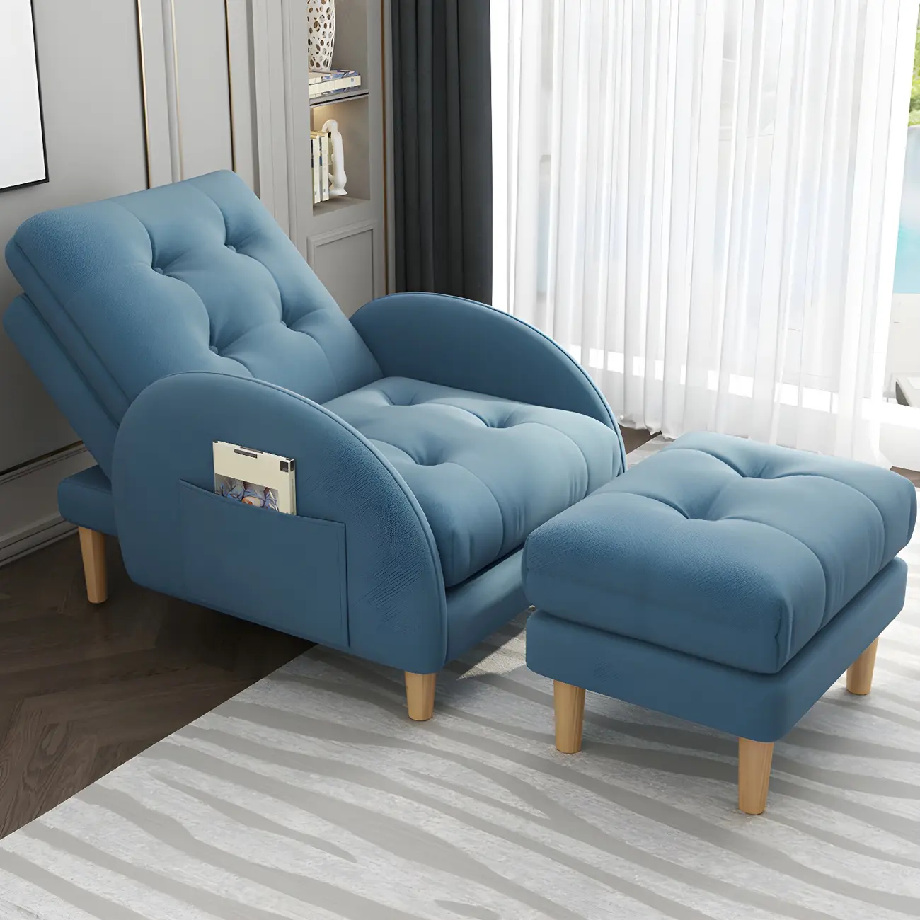 Scandinavian Manual Recliner Chair with Storage and Ottoman Image - 1 | homeyfad
