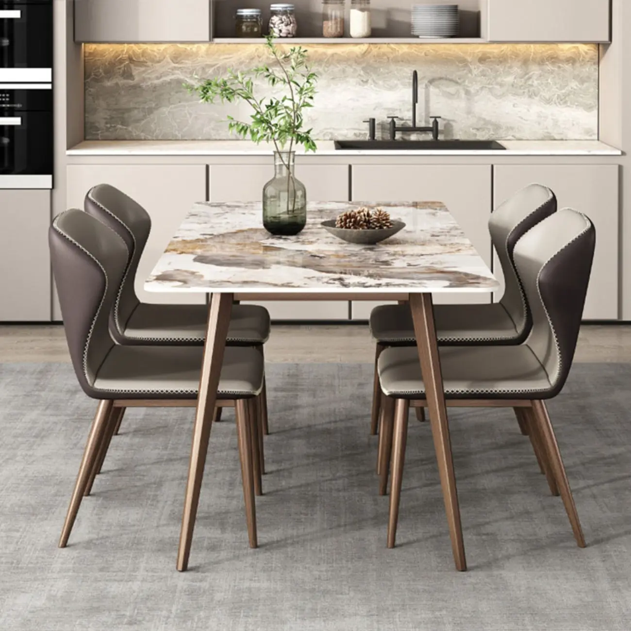 Modern Slate White Dining Table with Upholstered Chairs Image - 2 | homeyfad