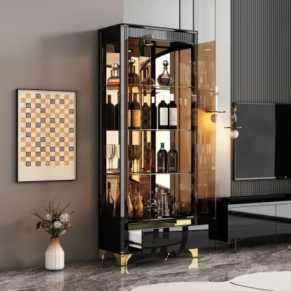 Modern Glass Display Cabinet with Shelves for Living Room Image - 1