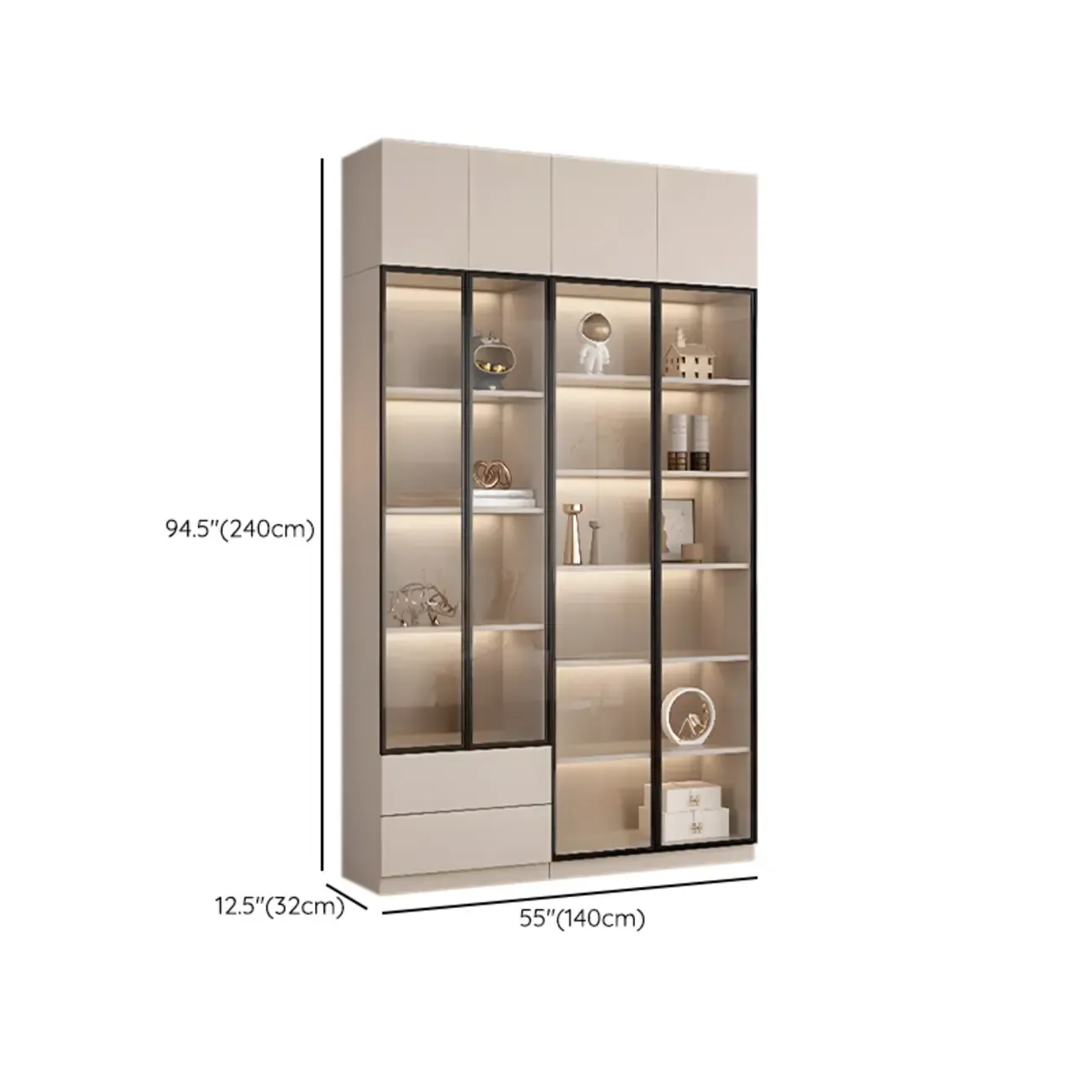 Elegant Natural Wooden Display Cabinet with LED Lighting Image - 44