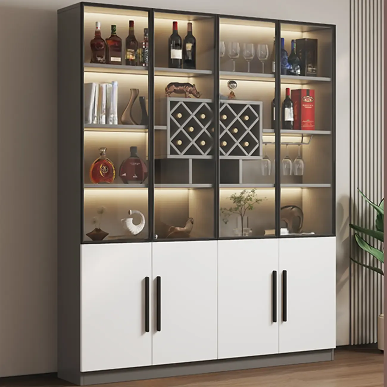 Modern Slab China Display Cabinet with Stemware Stand Image - 19