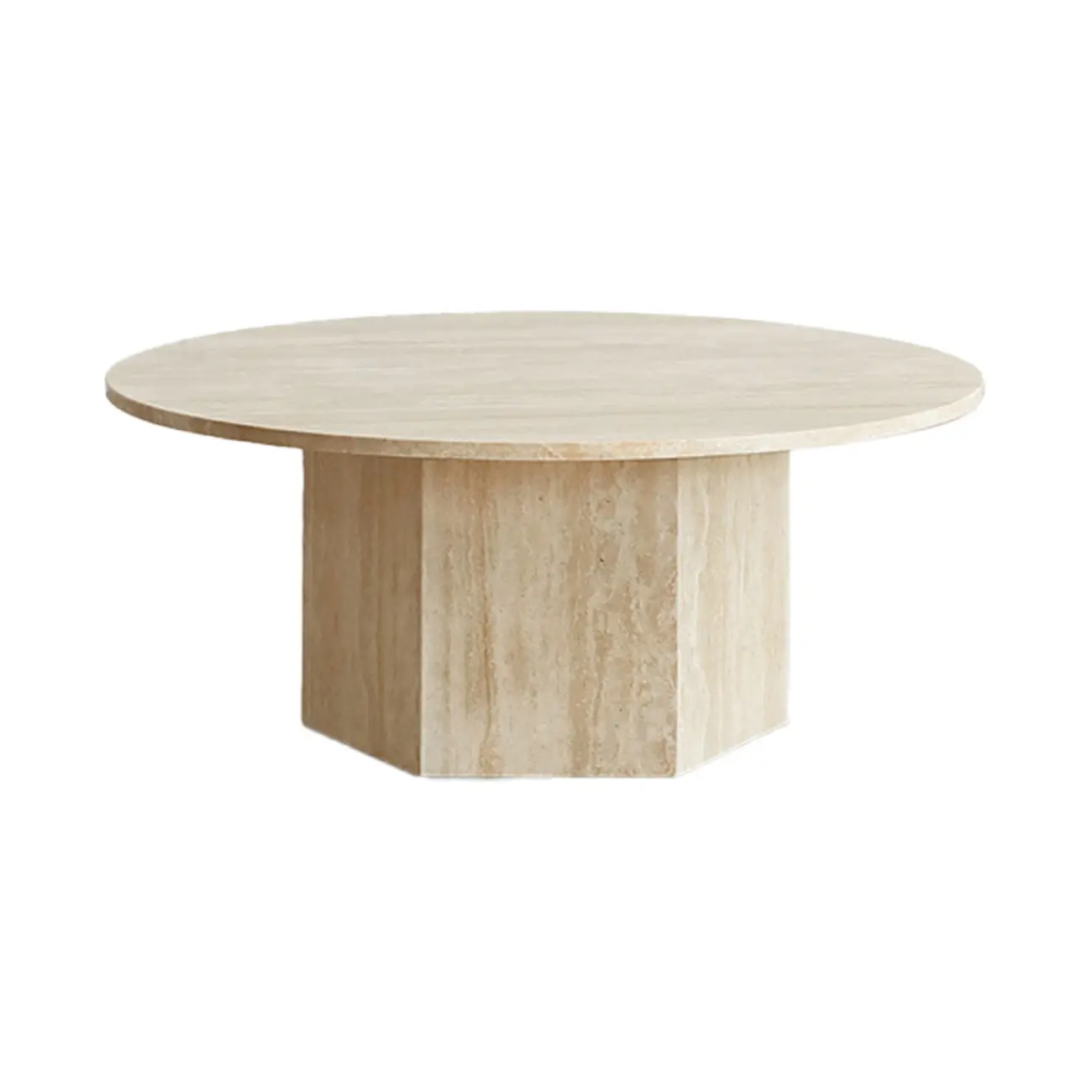 Modern Travertine Round Beige Coffee Table with Small Space Image - 5 | homeyfad