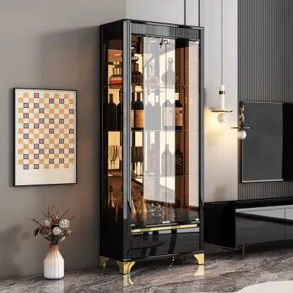 Modern Glass Display Cabinet with Shelves for Living Room Image - 3