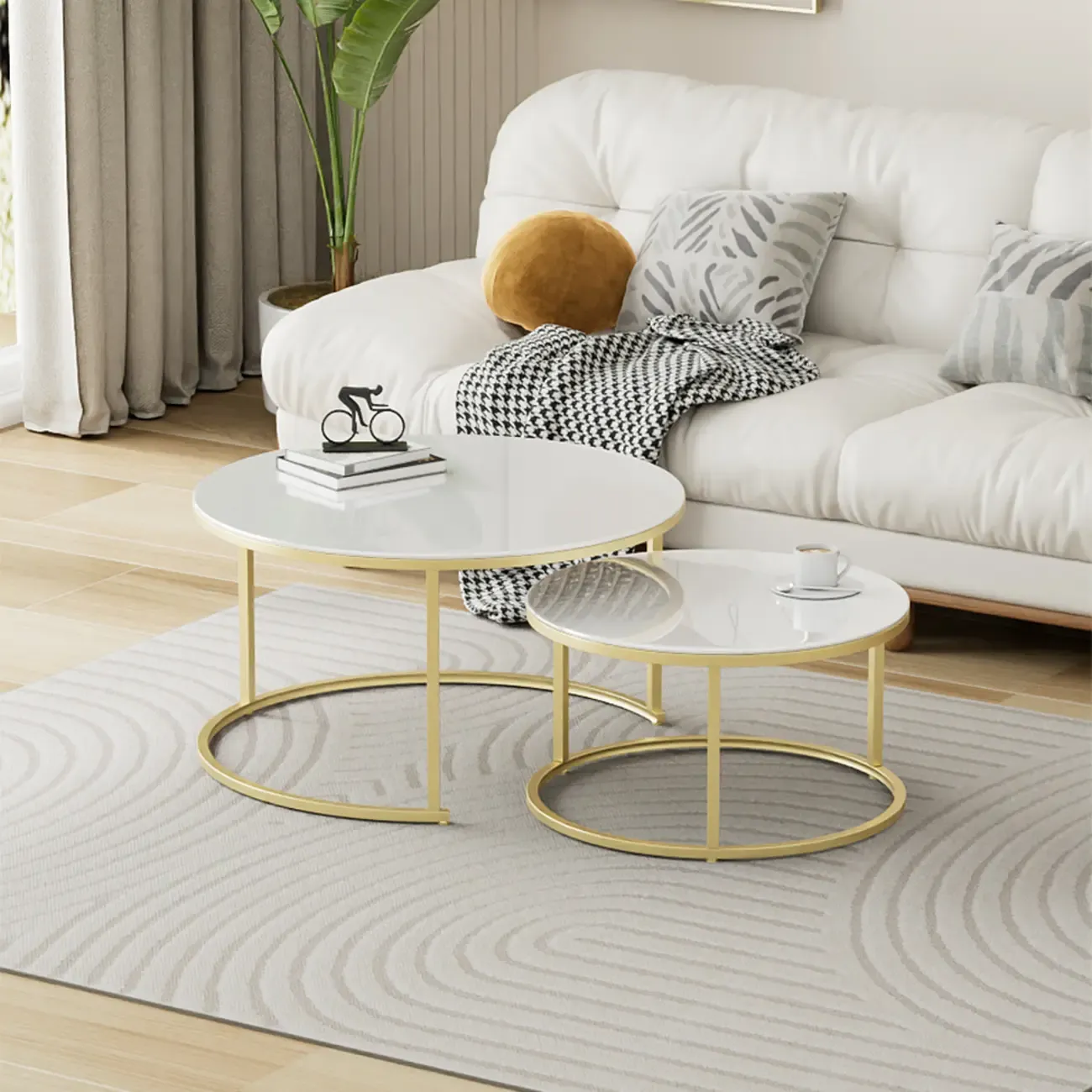 Modern White Coffee Table Set with Metal Frame for Home Use Image - 1