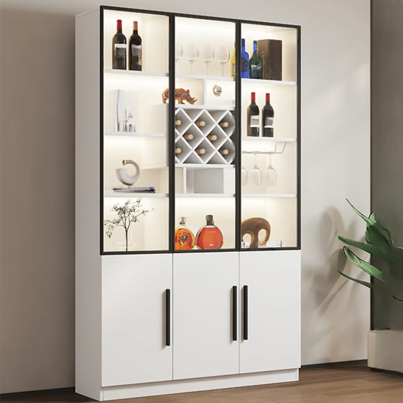 Modern Slab China Display Cabinet with Stemware Stand Image - 22 | homeyfad