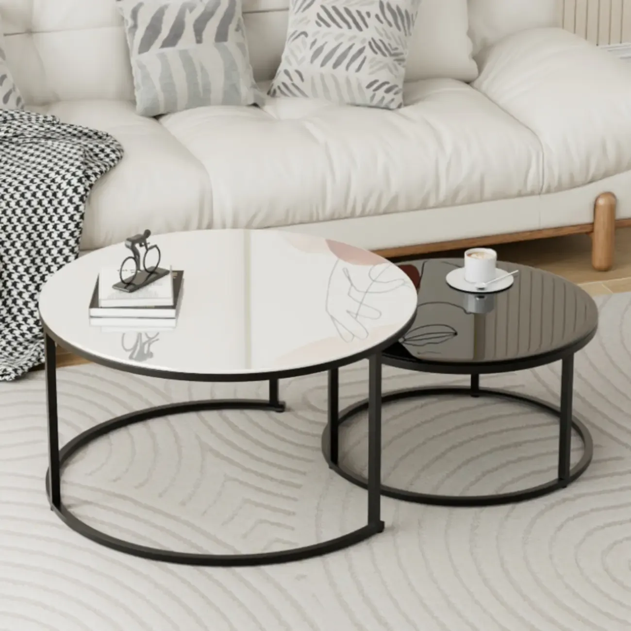 Modern White Coffee Table Set with Metal Frame for Home Use Image - 2