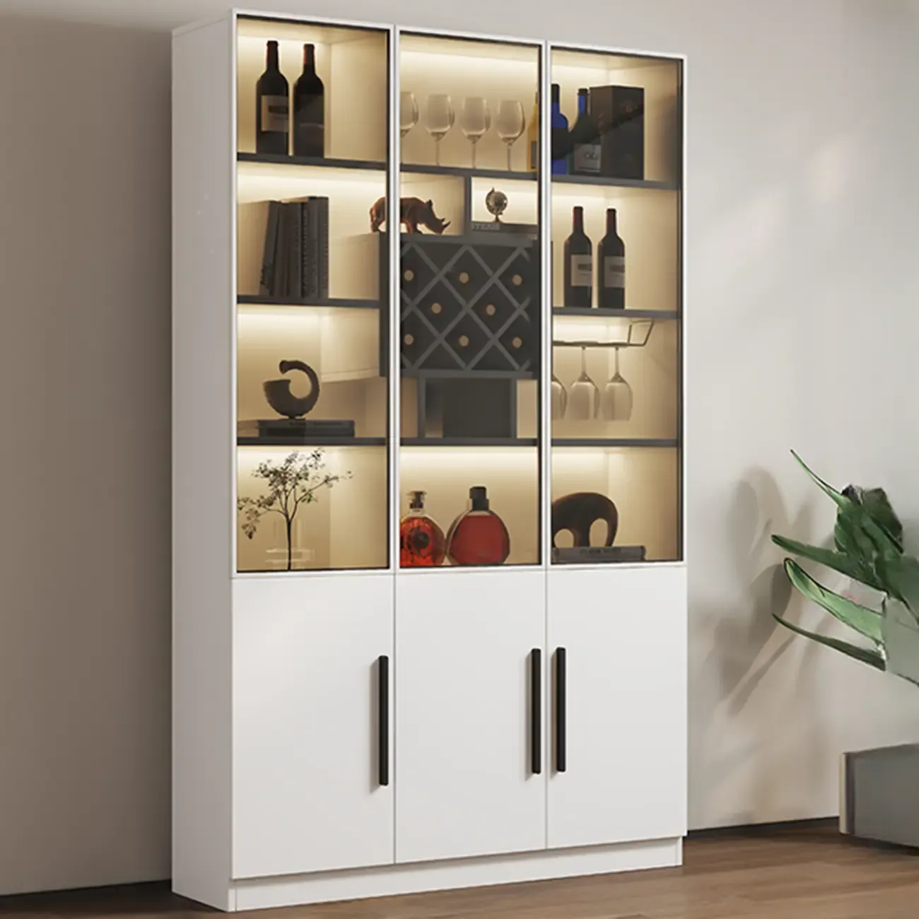 Modern Slab China Display Cabinet with Stemware Stand Image - 23