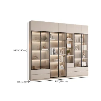 Elegant Natural Wooden Display Cabinet with LED Lighting Image - 50
