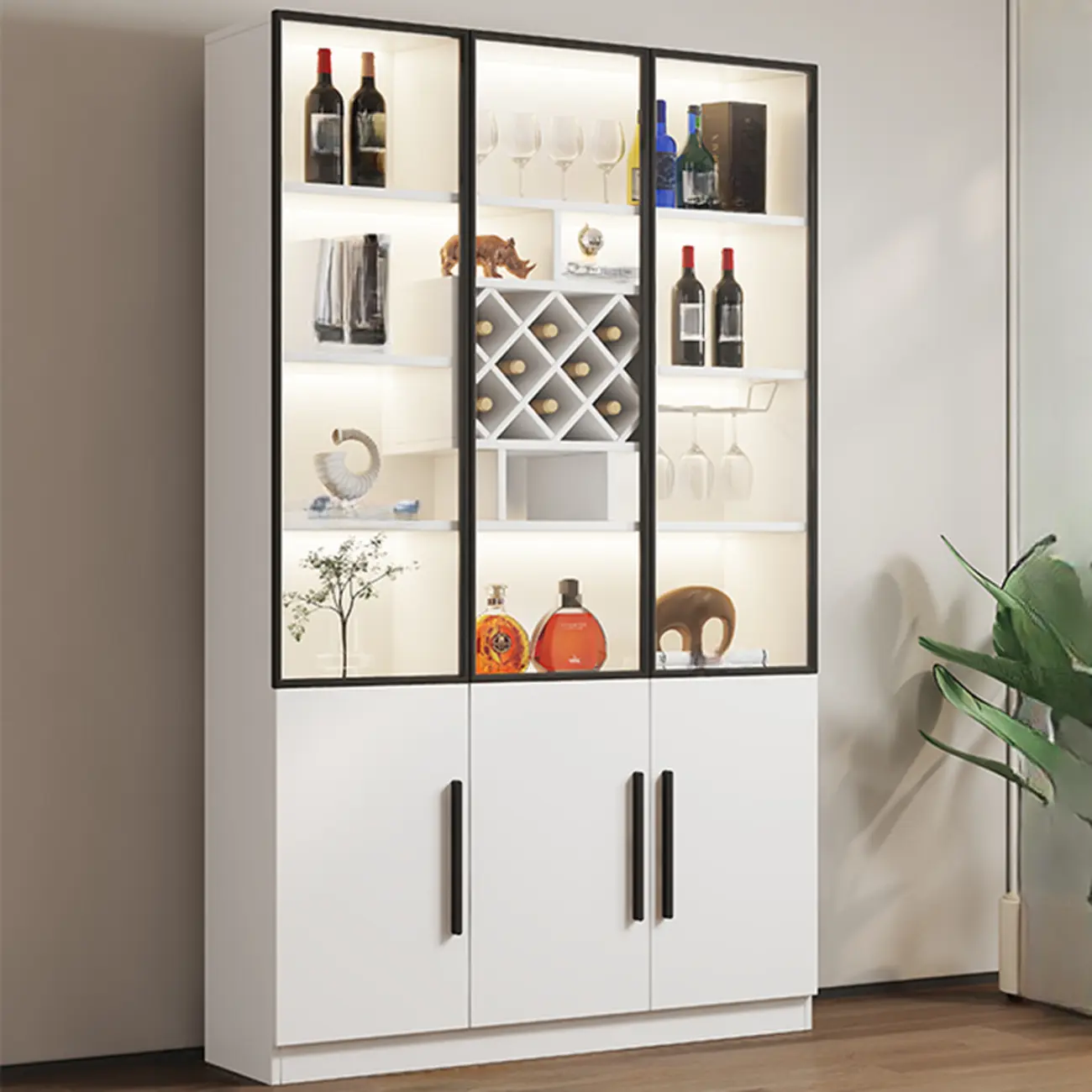 Modern Slab China Display Cabinet with Stemware Stand Image - 24 | homeyfad