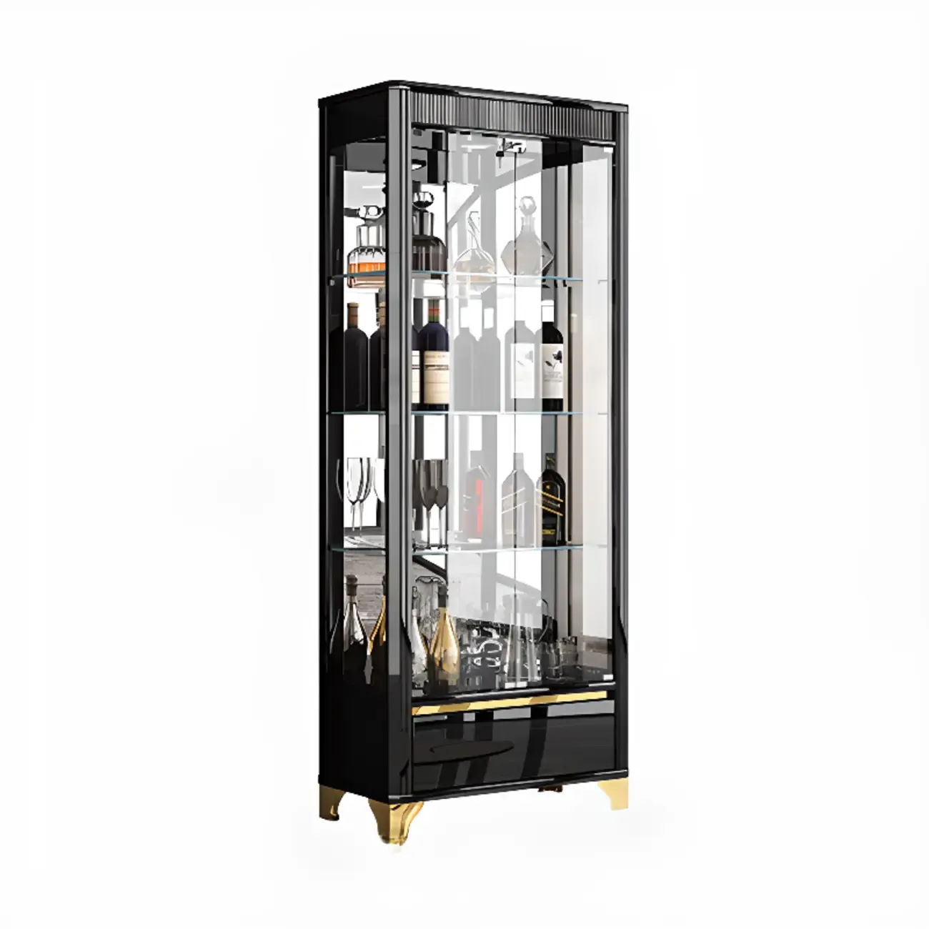 Modern Glass Display Cabinet with Shelves for Living Room Image - 7