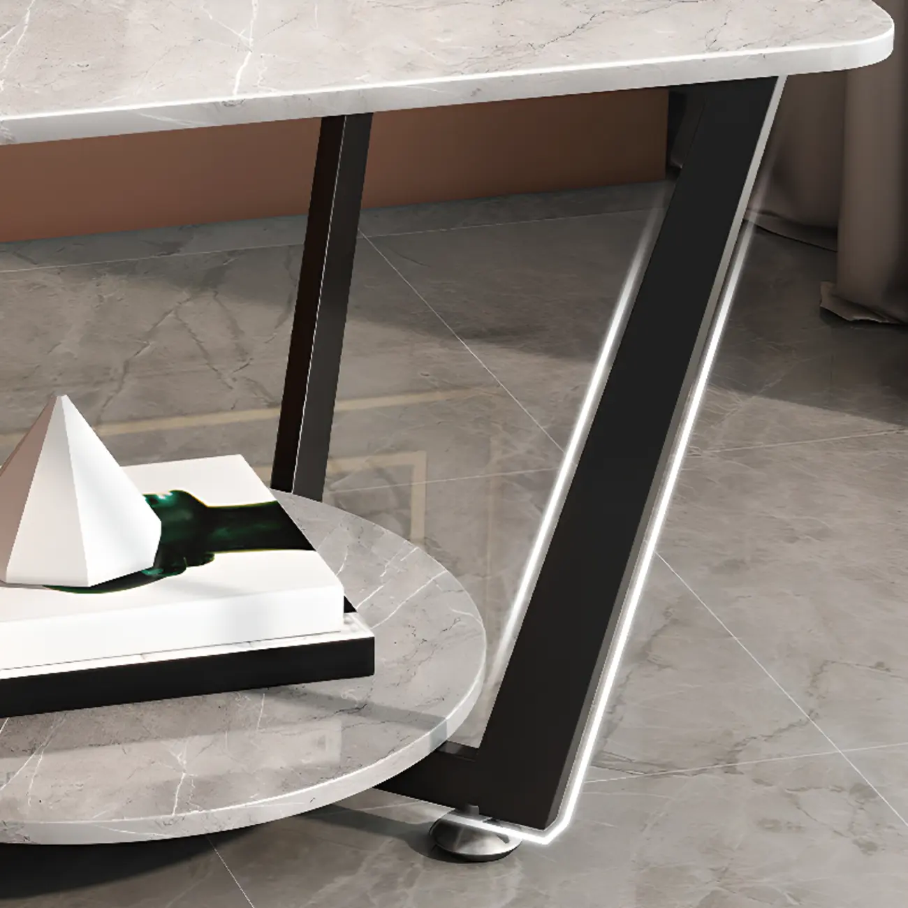 Gray Square Marble Top Modern End Table with Storage Image - 6 | homeyfad