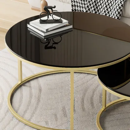 Modern White Coffee Table Set with Metal Frame for Home Use Image - 5