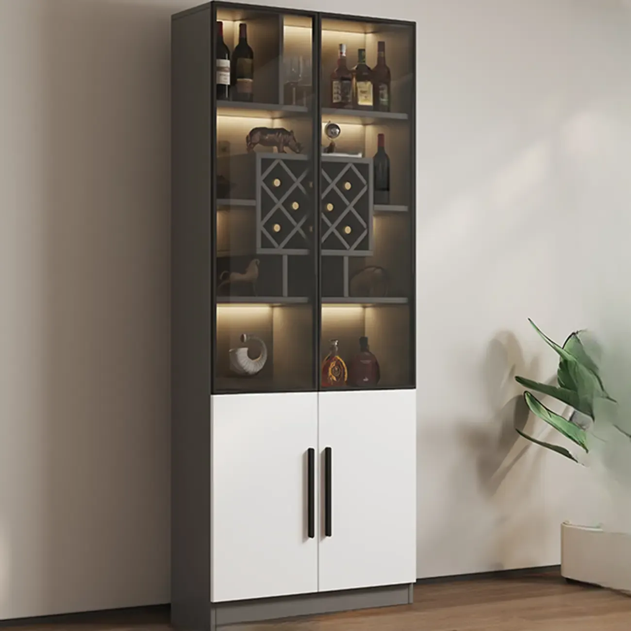 Modern Slab China Display Cabinet with Stemware Stand Image - 26