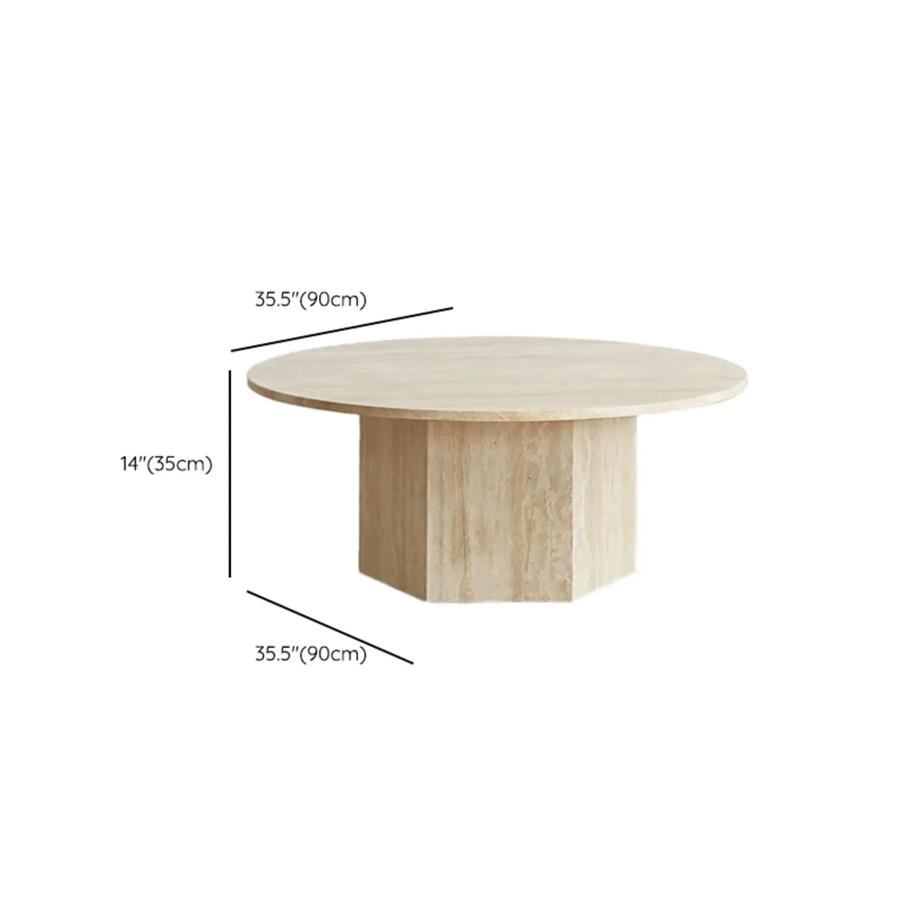 Modern Travertine Round Beige Coffee Table with Small Space #size | homeyfad