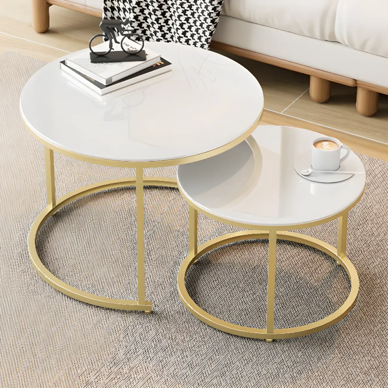Modern White Coffee Table Set with Metal Frame for Home Use Image - 6