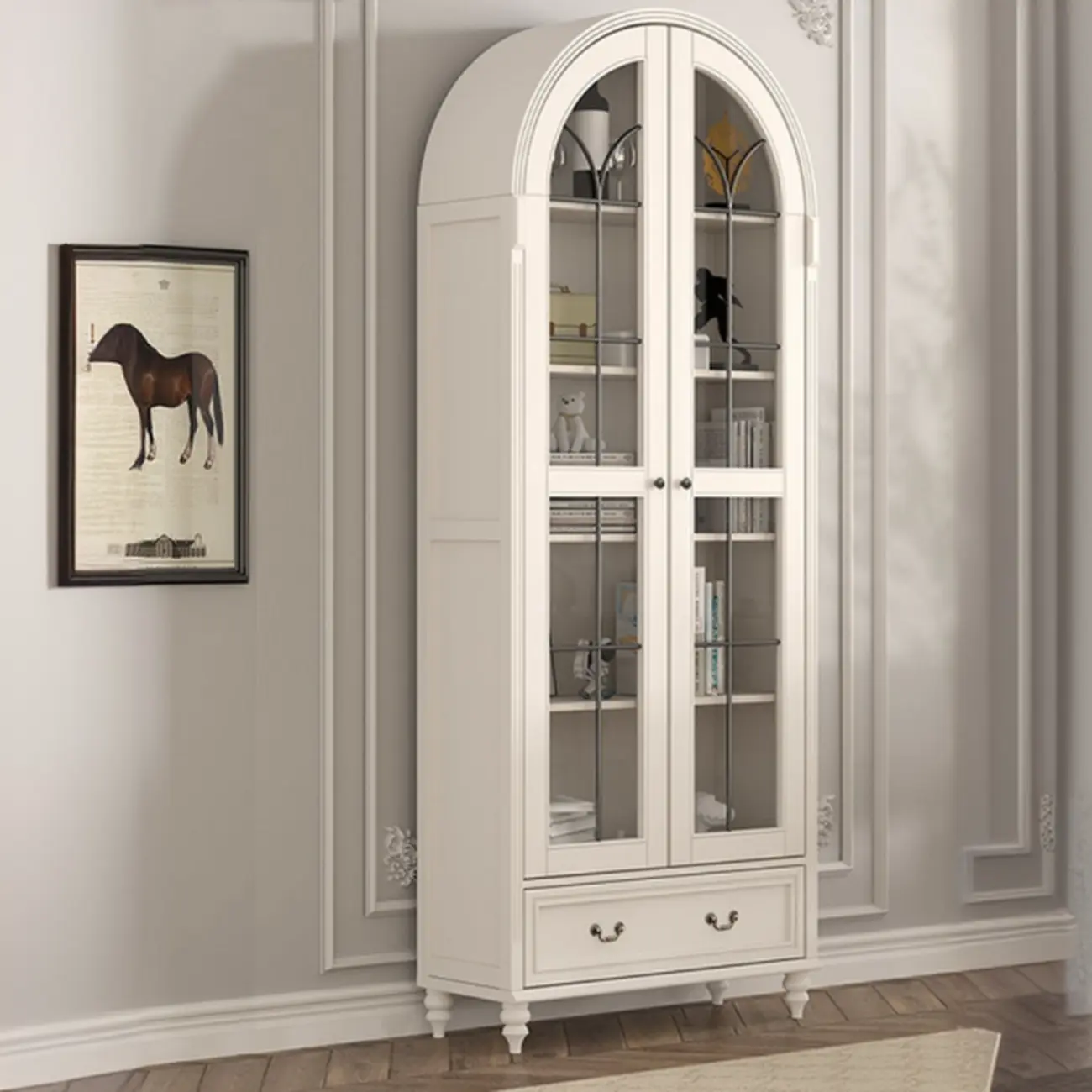 Cream White Display Cabinet with Glass Doors for Living Room Image - 1 | homeyfad
