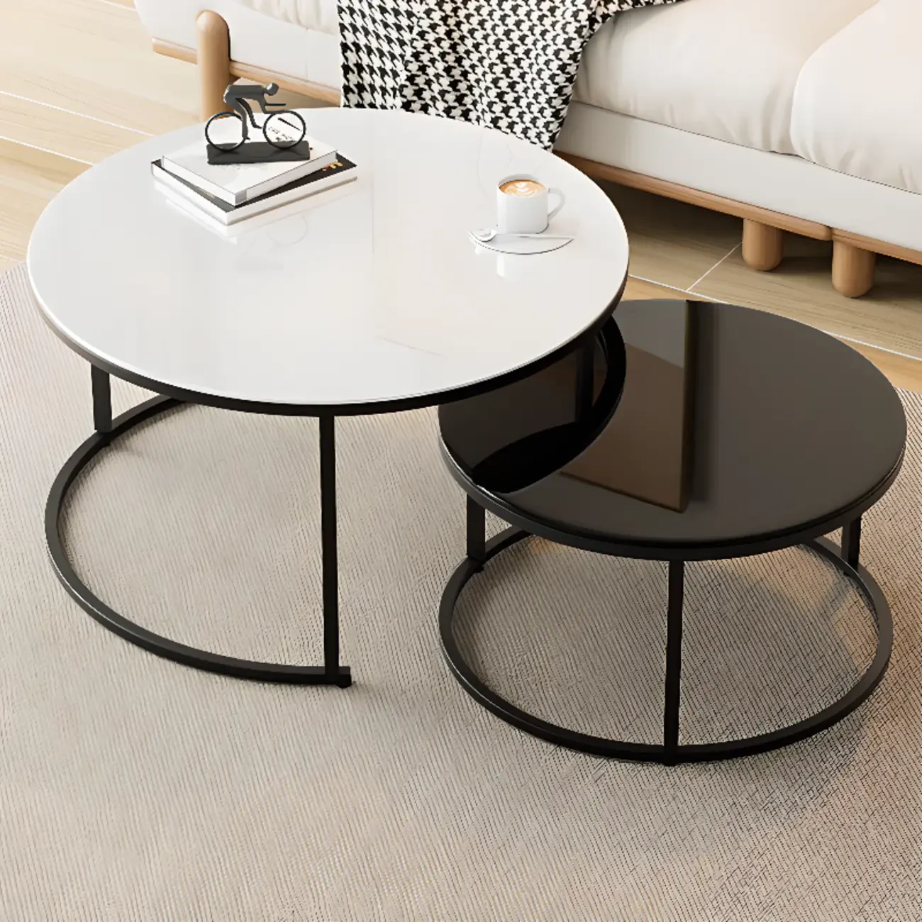 Modern White Coffee Table Set with Metal Frame for Home Use Image - 7