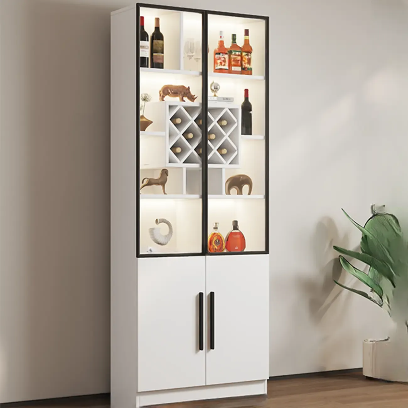 Modern Slab China Display Cabinet with Stemware Stand Image - 30