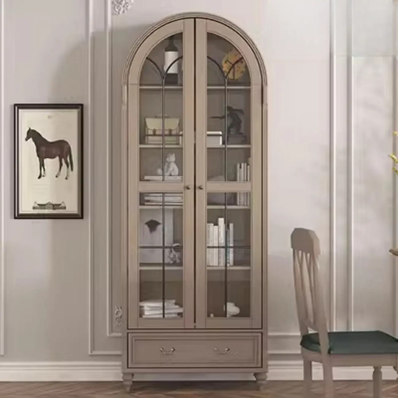 Cream White Display Cabinet with Glass Doors for Living Room Image - 3 | homeyfad