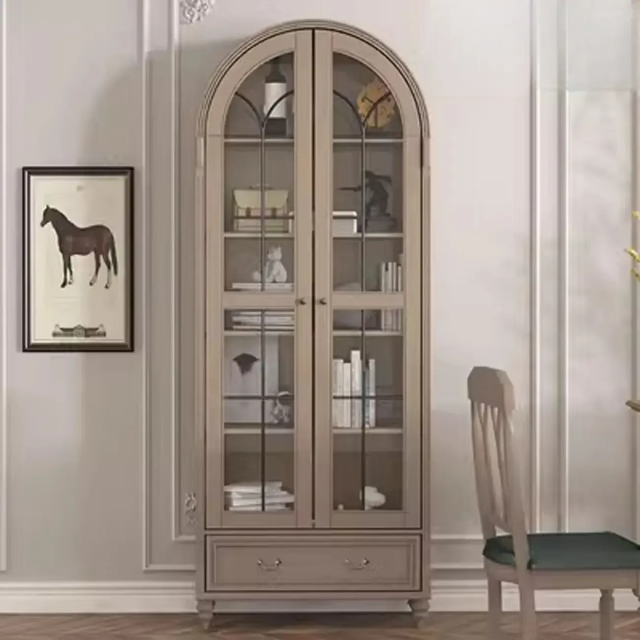 Cream White Display Cabinet with Glass Doors for Living Room Image - 3