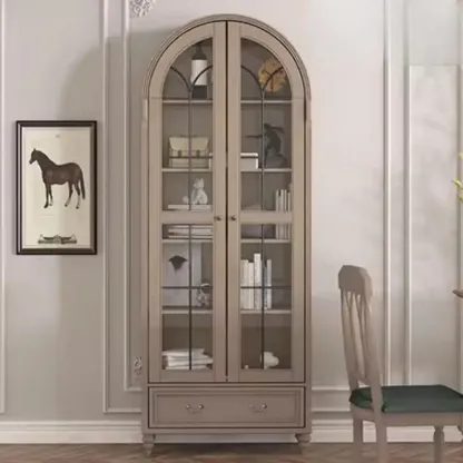 Cream White Display Cabinet with Glass Doors for Living Room Image - 3