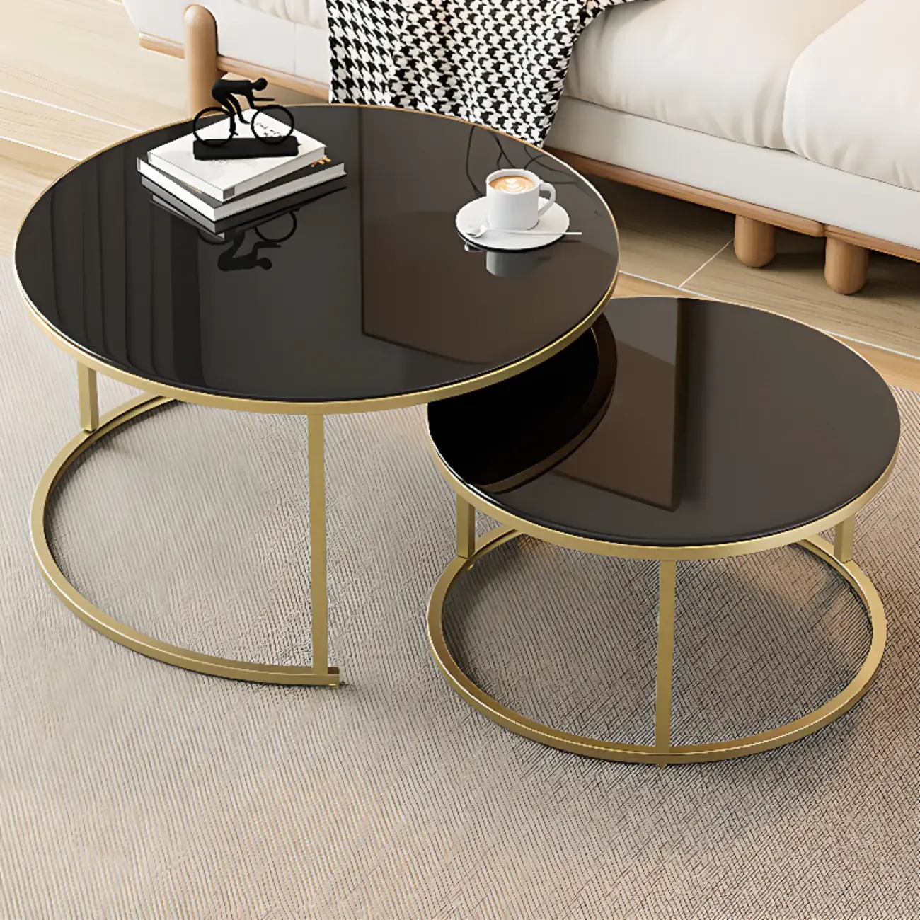 Modern White Coffee Table Set with Metal Frame for Home Use Image - 8