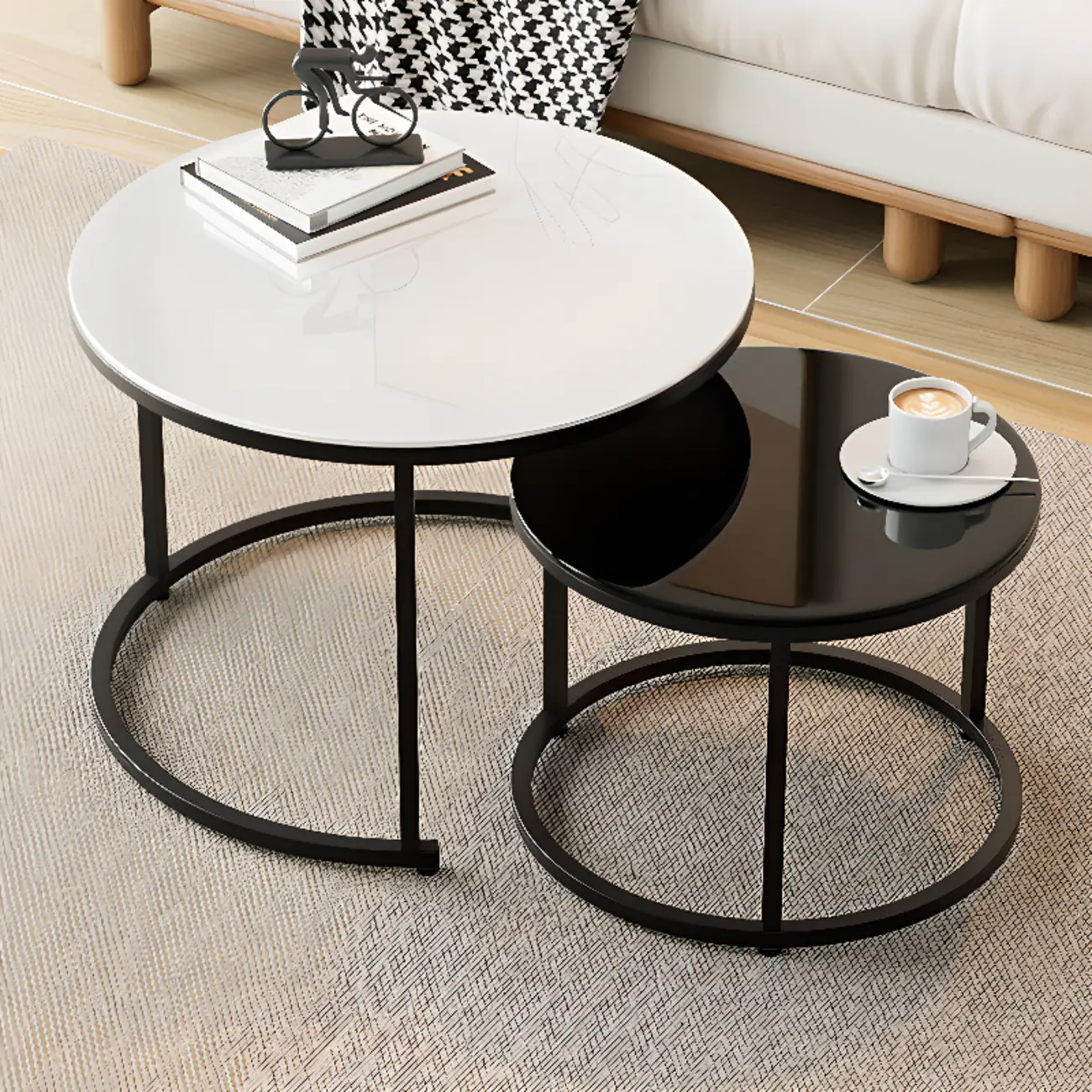 Modern White Coffee Table Set with Metal Frame for Home Use Image - 9 | homeyfad