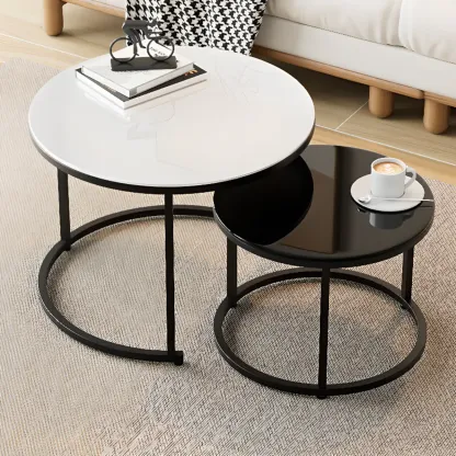 Modern White Coffee Table Set with Metal Frame for Home Use Image - 9