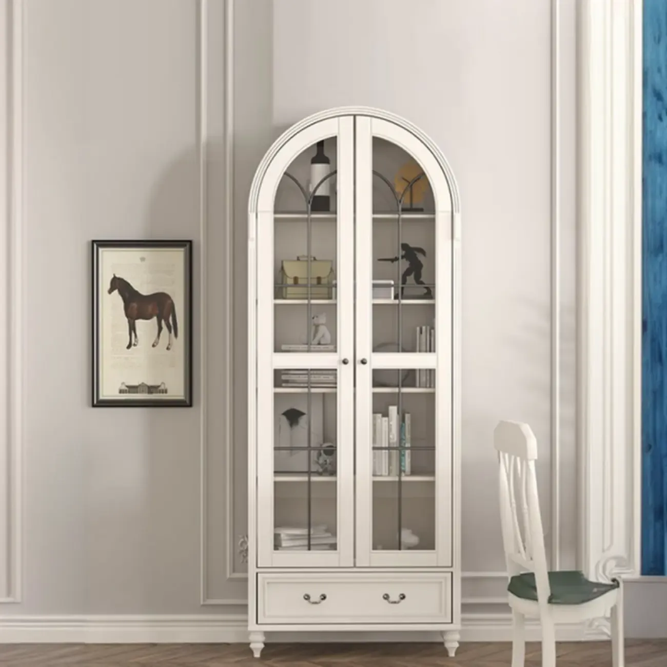 Cream White Display Cabinet with Glass Doors for Living Room Image - 5