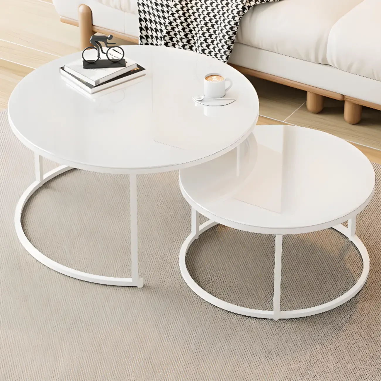 Modern White Coffee Table Set with Metal Frame for Home Use Image - 10
