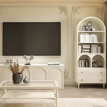 Cream White Display Cabinet with Glass Doors for Living Room Image - 6