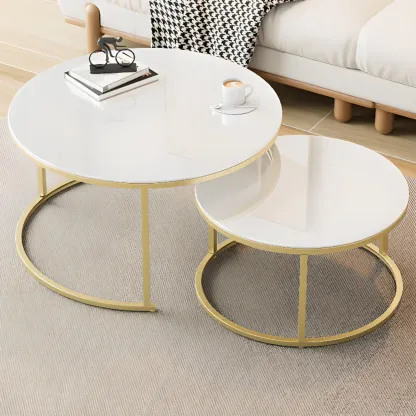 Modern White Coffee Table Set with Metal Frame for Home Use Image - 11