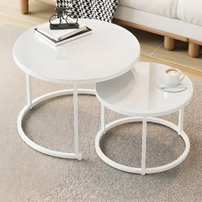 Modern White Coffee Table Set with Metal Frame for Home Use Image - 12