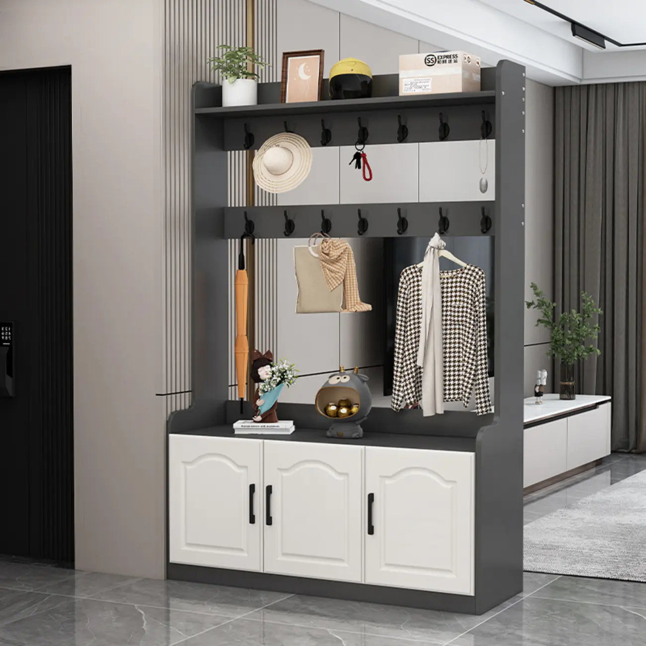 Modern Grey Wooden Hall Tree with Shoe Storage Image - 1 | homeyfad