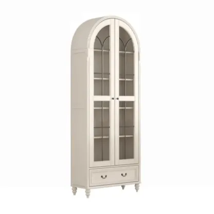 Cream White Display Cabinet with Glass Doors for Living Room Image - 8