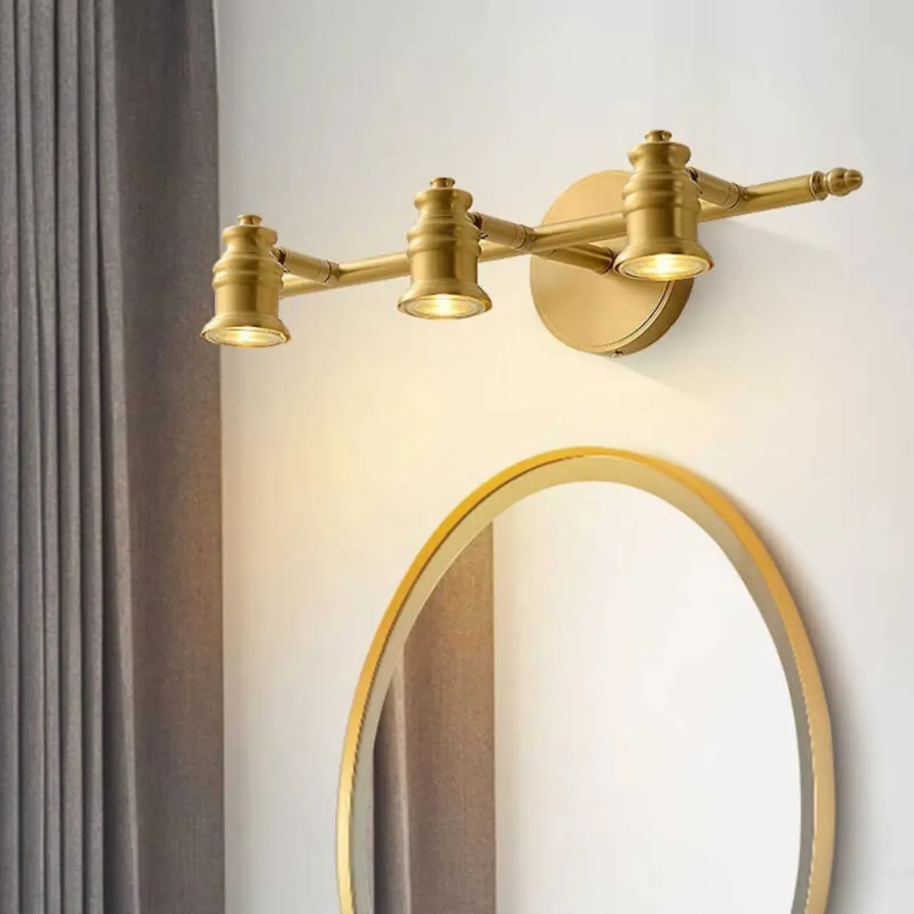 3 Bulb Brass Bath Vanity Light Fixture with Vintage Design Image - 1