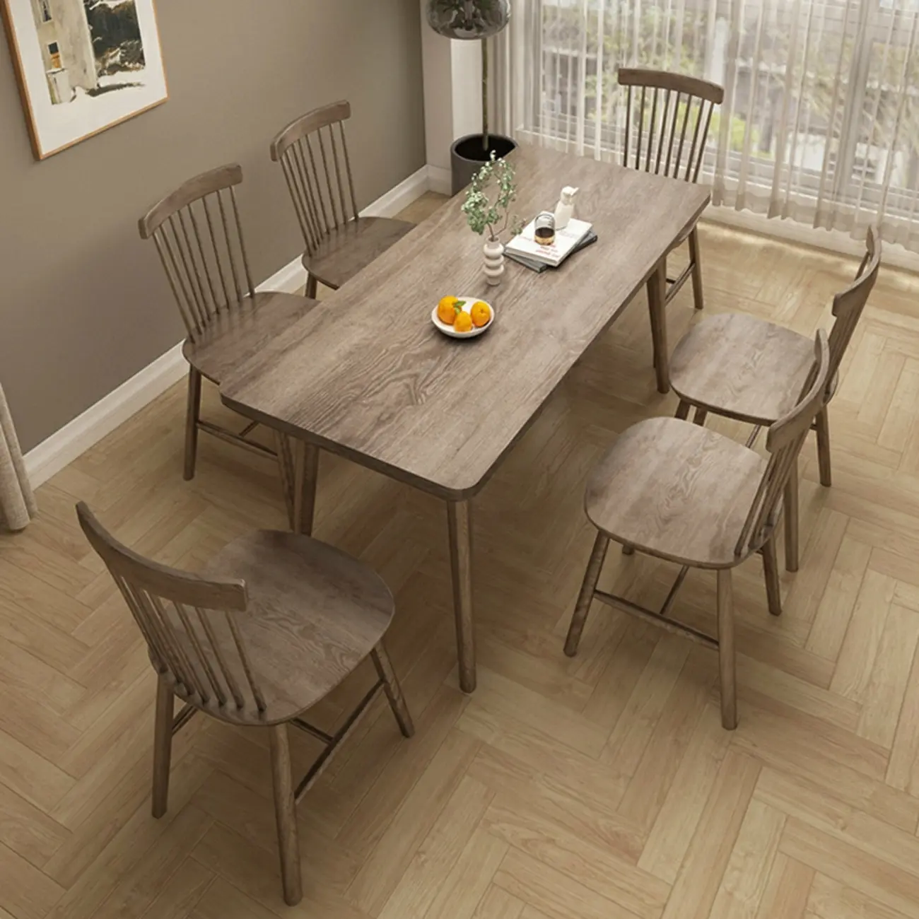 Scandinavian Style Wood Dining Set with Windsor Back Chairs Image - 1 | homeyfad