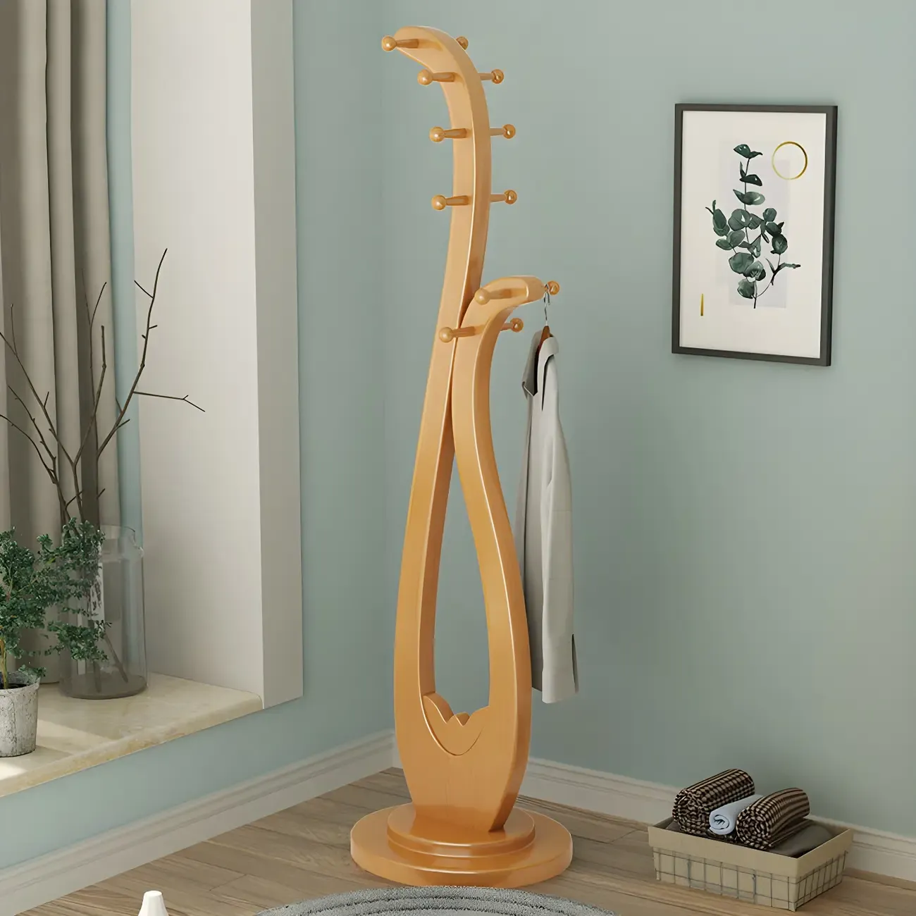 Traditional Solid Wood Freestanding Coat Rack Image - 4
