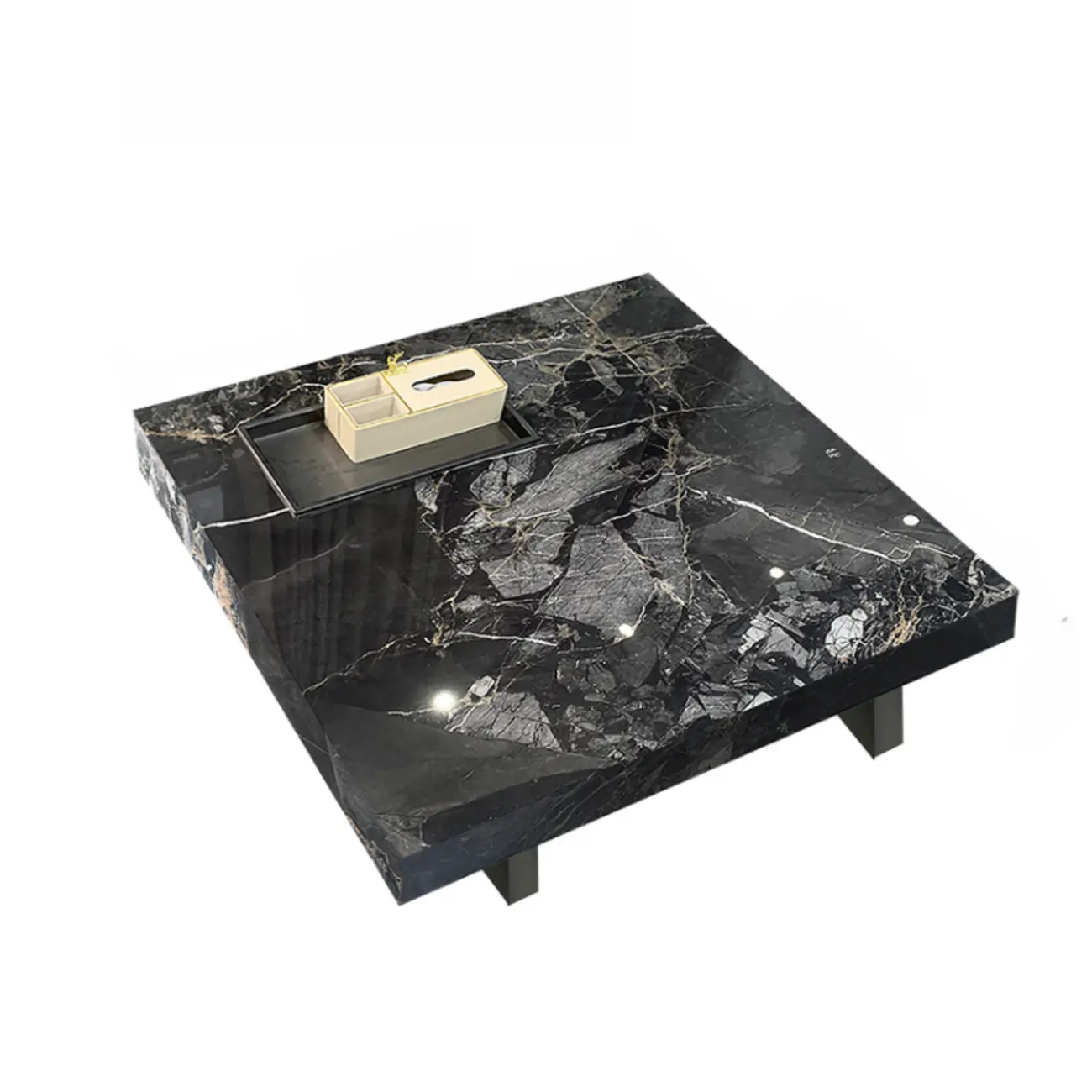 Modern Grey Square Coffee Table with Stainless Steel Base Image - 6 | homeyfad