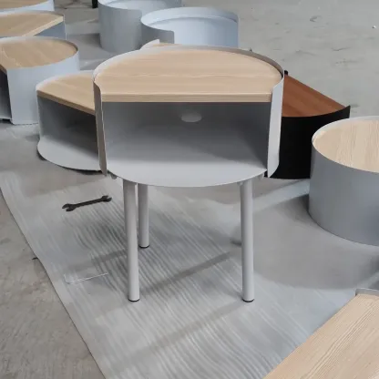 Round Shape Metal Bedside Table with Open Storage Wooden Top Image - 2