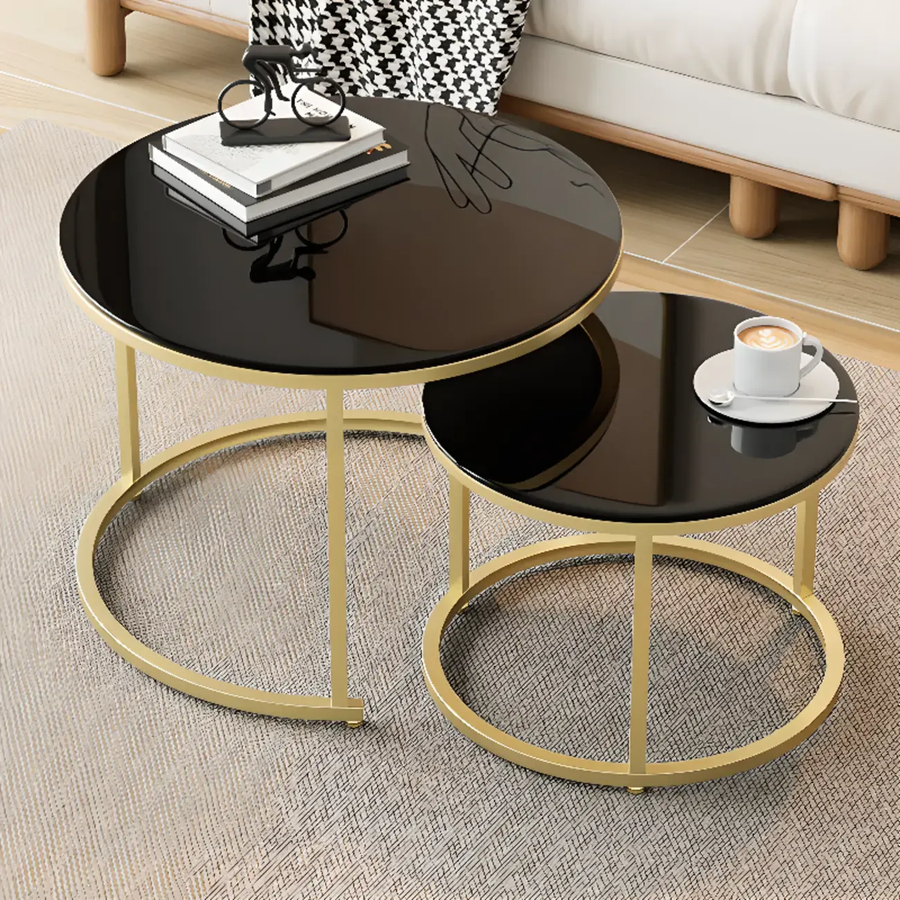 Modern White Coffee Table Set with Metal Frame for Home Use Image - 13
