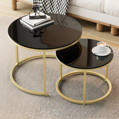 Modern White Coffee Table Set with Metal Frame for Home Use Image - 13