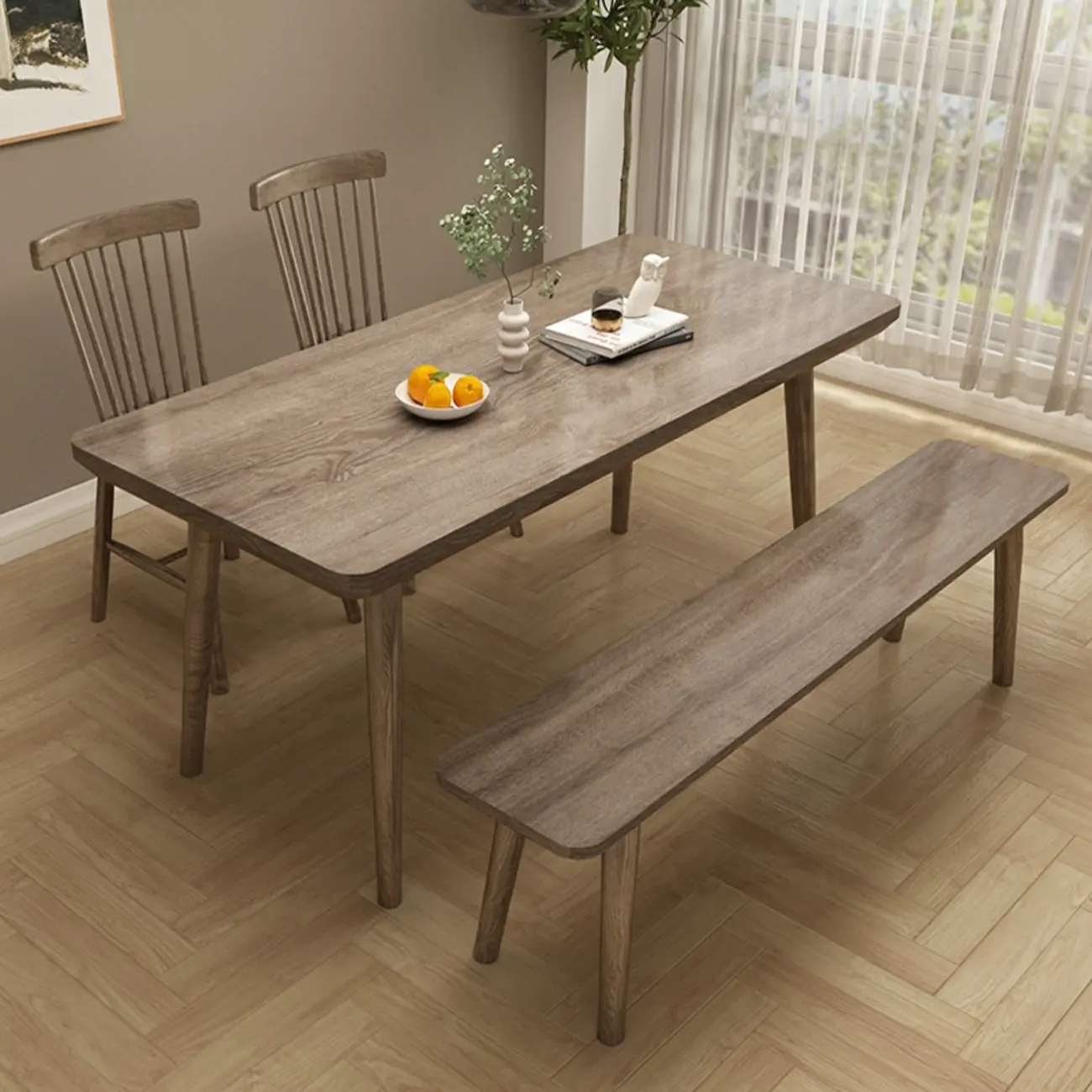 Scandinavian Style Wood Dining Set with Windsor Back Chairs Image - 2 | homeyfad