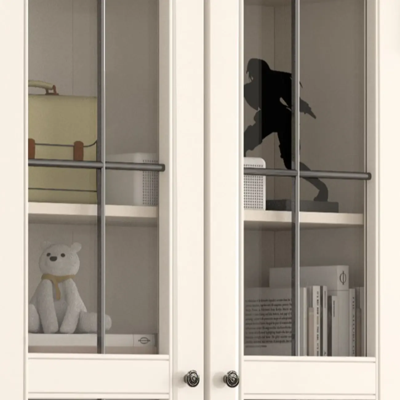 Cream White Display Cabinet with Glass Doors for Living Room Image - 10