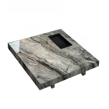 Modern Grey Square Coffee Table with Stainless Steel Base Image - 7