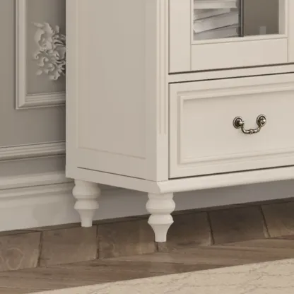Cream White Display Cabinet with Glass Doors for Living Room Image - 12
