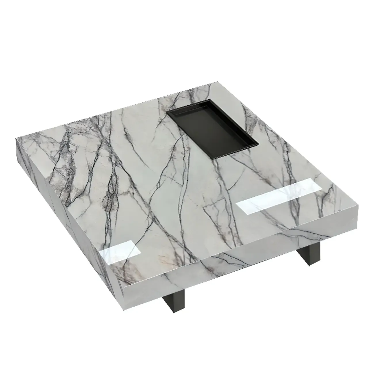 Modern Grey Square Coffee Table with Stainless Steel Base Image - 9