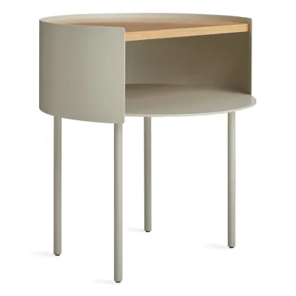 Round Shape Metal Bedside Table with Open Storage Wooden Top Image - 5